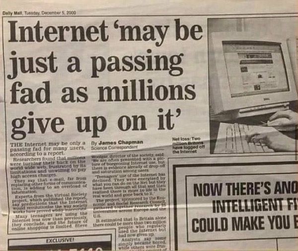 newspaper article saying internet just a fad