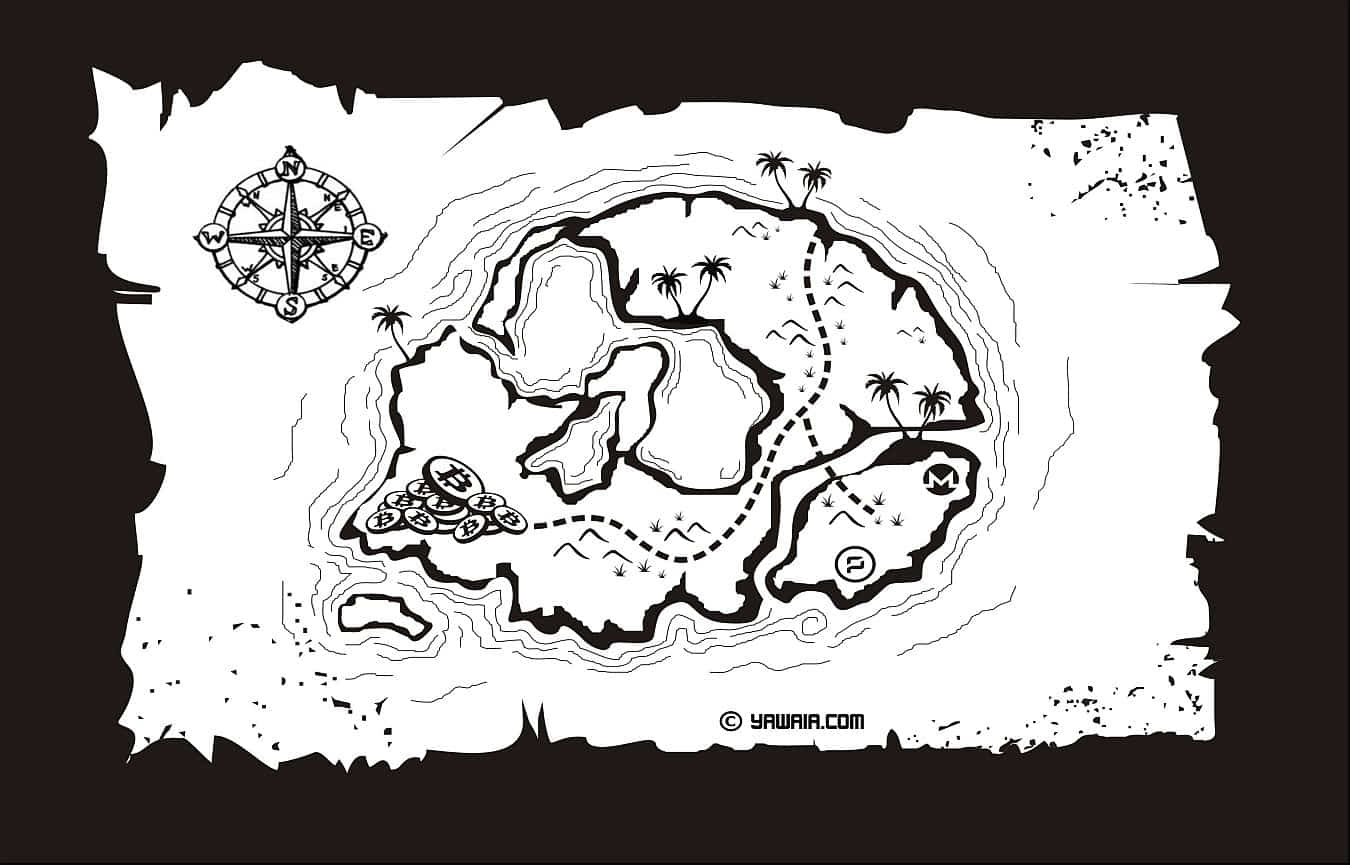 treasure map of on island in the shape of a skull